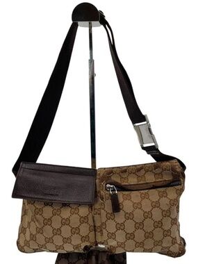 GUCCI GG Monogram Canvas Beige Bum Bag Fanny Pack Waist Belt Bag